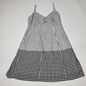 Express Sundress Womens XS Black White Gingham Striped Knot Front Mini Dress